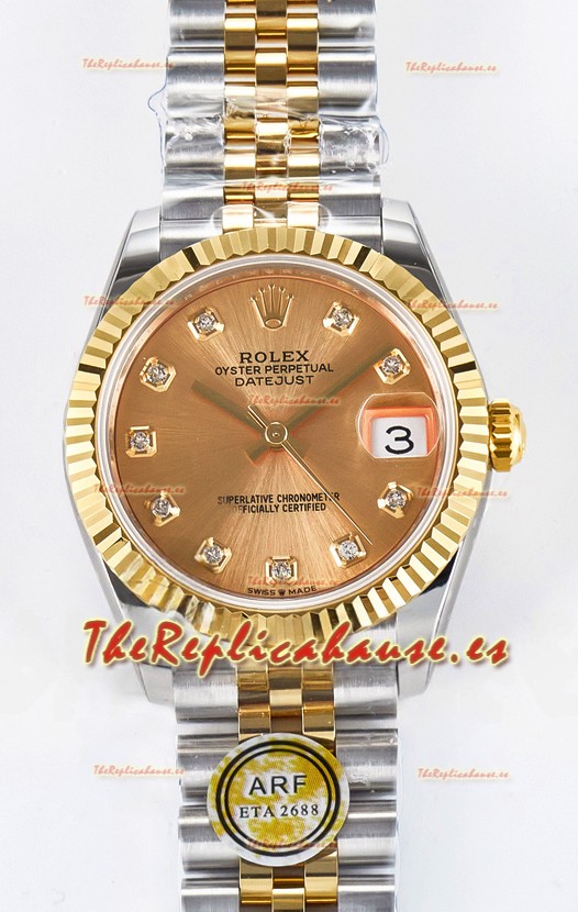 Rolex Super Clone Datejust ETA 2688 Movement 31MM Caja y Dial Oro Amarillo Dos Tonos
