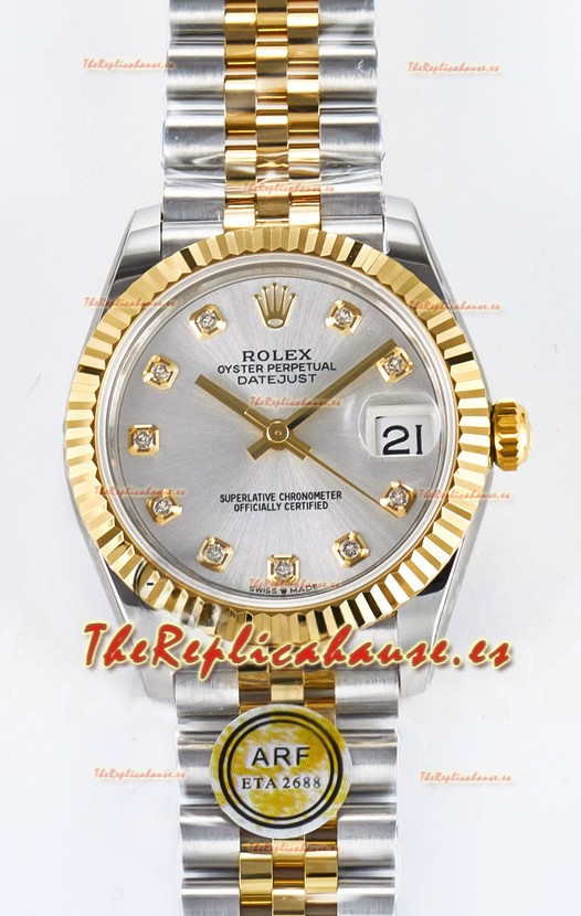 Rolex Super Clone Datejust ETA 2688 Movement 31MM Oro Amarillo Dos Tonos Dial Acero