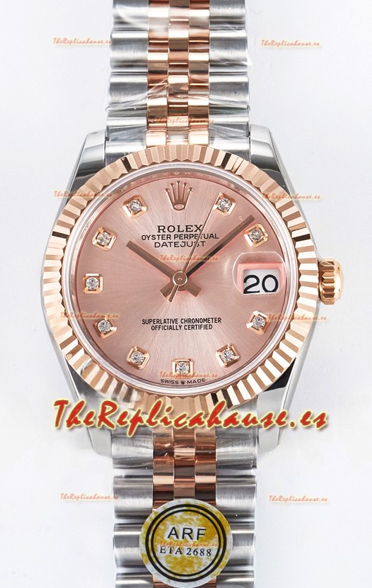 Rolex Super Clone Datejust ETA 2688 Movement 31MM Oro Rosado Dos Tonos Suizo Dial Champange