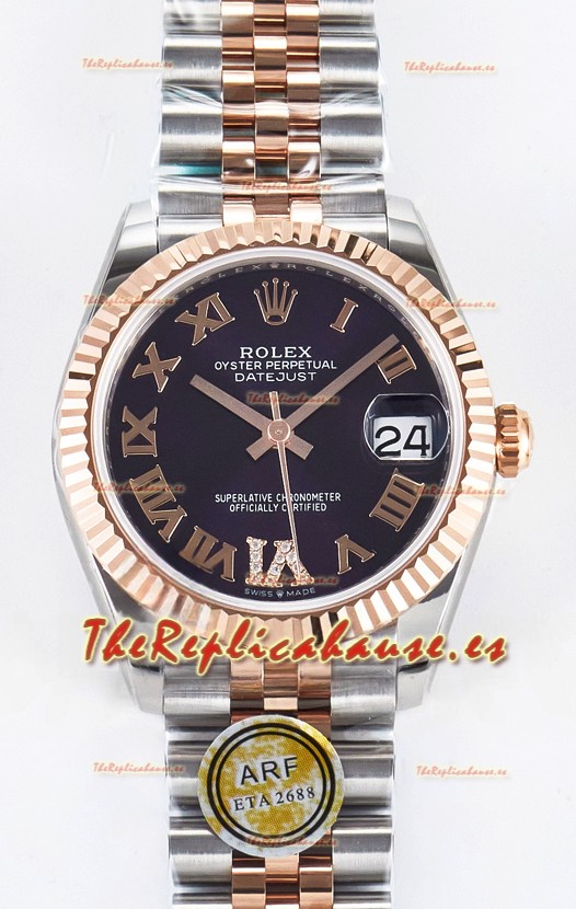 Rolex Super Clone Datejust ETA 2688 Movement 31MM Oro Rosado Dos Tonos Suizo Dial Morado