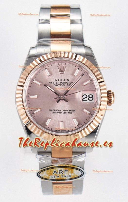 Rolex Super Clone Datejust ETA 2688 Movement 31MM Oro Rosado Dos Tonos Suizo Dial Champange