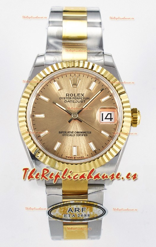 Rolex Super Clone Datejust ETA 2688 Movement 31MM Reloj y Dial Oro Amarillo Dos Tonos