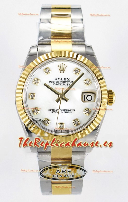 Rolex Super Clone Datejust ETA 2688 Movement 31MM Oro Amarillo Dos Tonos Dial Repique