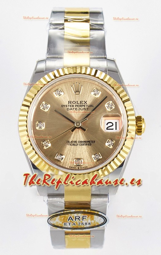 Rolex Super Clone Datejust ETA 2688 Movement 31MM Reloj y Dial Oro Amarillo Dos Tonos