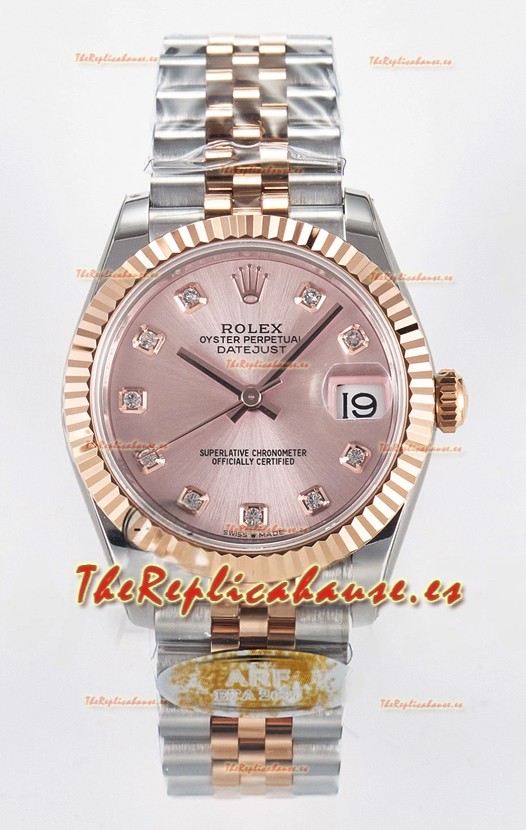 Rolex Super Clone Datejust ETA 2688 Movement 31MM Oro Rosado Dos Tonos Suizo Dial Champange