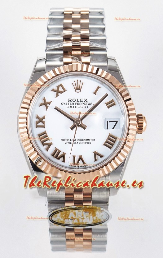 Rolex Super Clone Datejust ETA 2688 Movement 31MM Oro Rosado Dos Tonos Suizo Dial Blanco