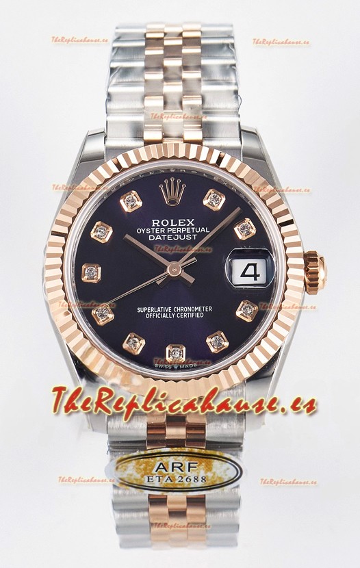 Rolex Super Clone Datejust ETA 2688 Movement 31MM Oro Rosado Dos Tonos Suizo Dial Morado