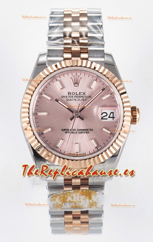 Rolex Super Clone Datejust ETA 2688 Movement 31MM Oro Rosado Dos Tonos Suizo Dial Champange