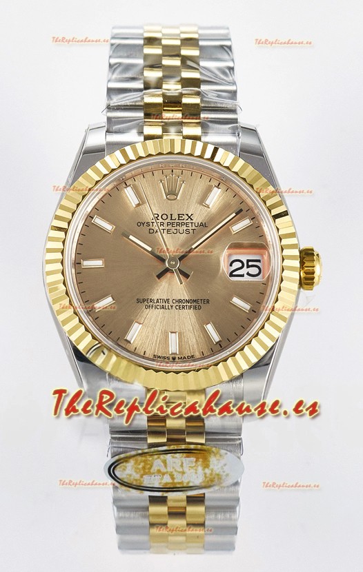Rolex Super Clone Datejust ETA 2688 Movement 31MM Reloj y Dial Oro Amarillo Dos Tonos