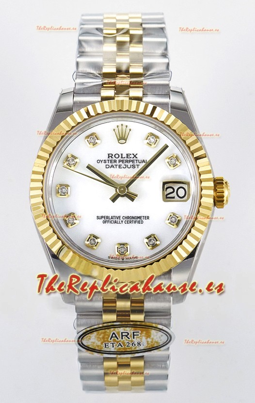 Rolex Super Clone Datejust ETA 2688 Movement 31MM Oro Amarillo Dos Tonos Suizo Dial Blanco