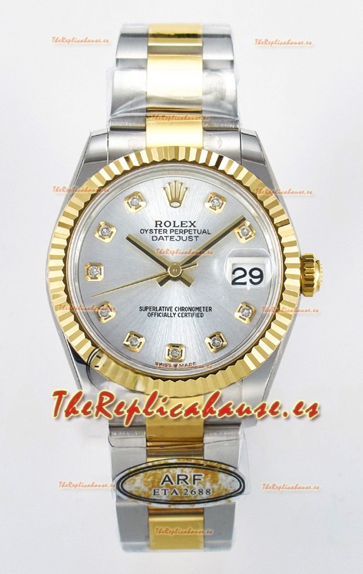 Rolex Super Clone Datejust ETA 2688 Movement 31MM Oro Amarillo Dos Tonos Suizo Dial Acero 