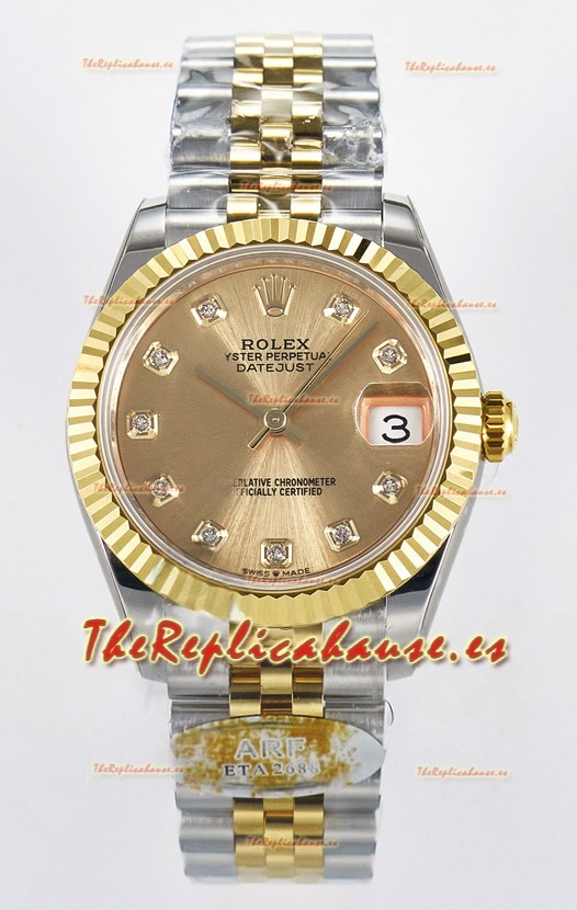 Rolex Super Clone Datejust ETA 2688 Movement 31MM Caja y Dial Oro Amarillo Dos Tonos