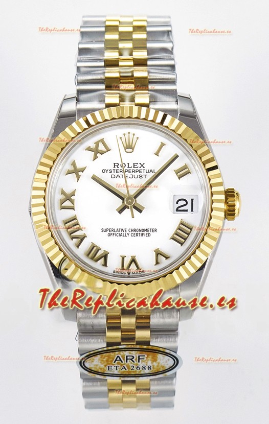 Rolex Super Clone Datejust ETA 2688 Movement 31MM Oro Amarillo Dos Tonos Suizo Dial Blanco