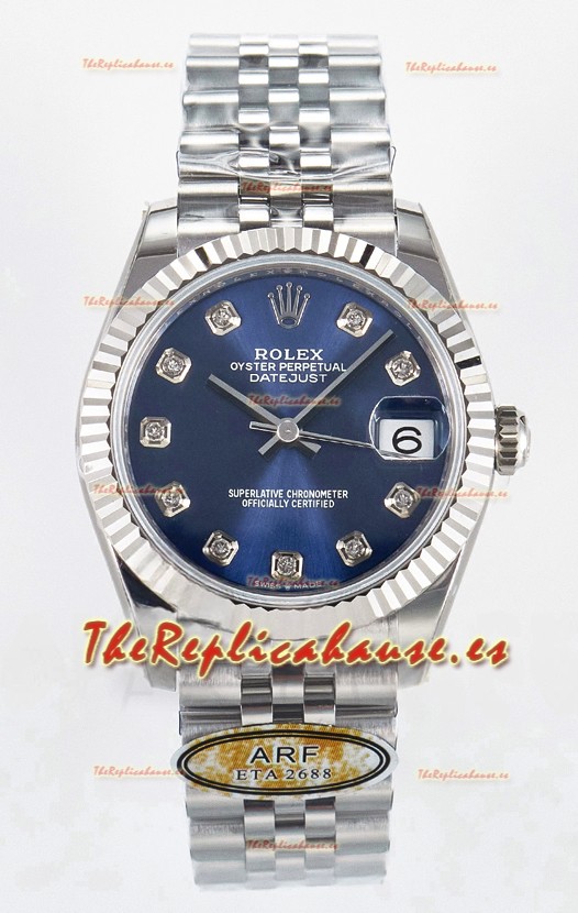 Rolex Super Clone Datejust ETA 2688 Movement 31MM Reloj Acero Inoxidable Dial Azul