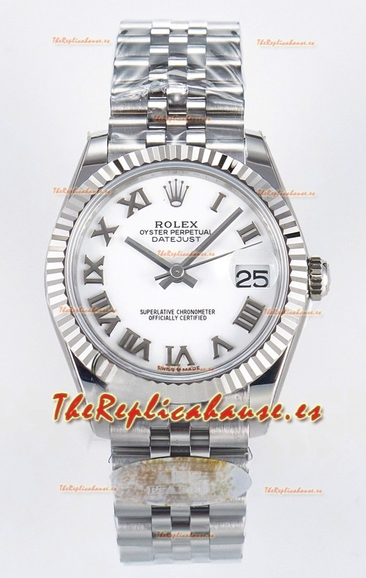 Rolex Super Clone Datejust ETA 2688 Movement 31MM Reloj Acero Inoxidable Blanco Dial Romanos