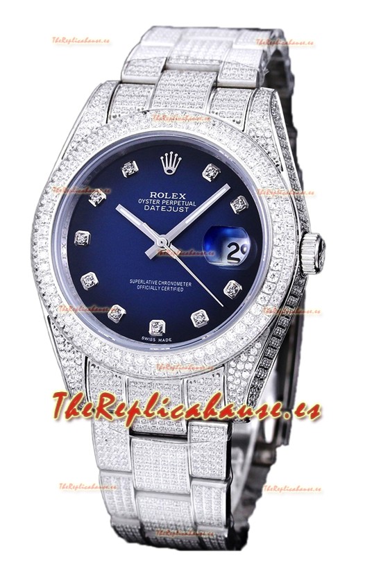 Rolex Datejust 41MM Réplica Suiza - Edición Iced Out en Dial Azul