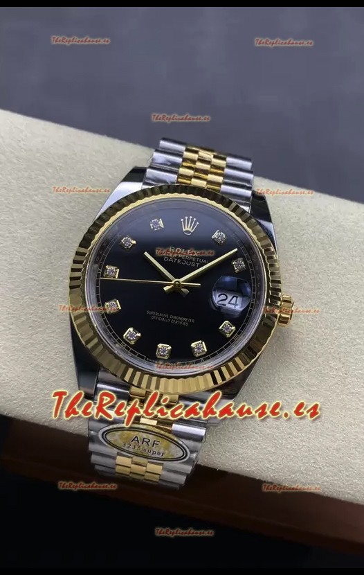 Rolex Datejust M126333 41MM ETA3235 72 Horas Energía Dial Negro Diamantes Jubilee Réplica Espejo 1:1 Oro Amarillo Acero 904L
