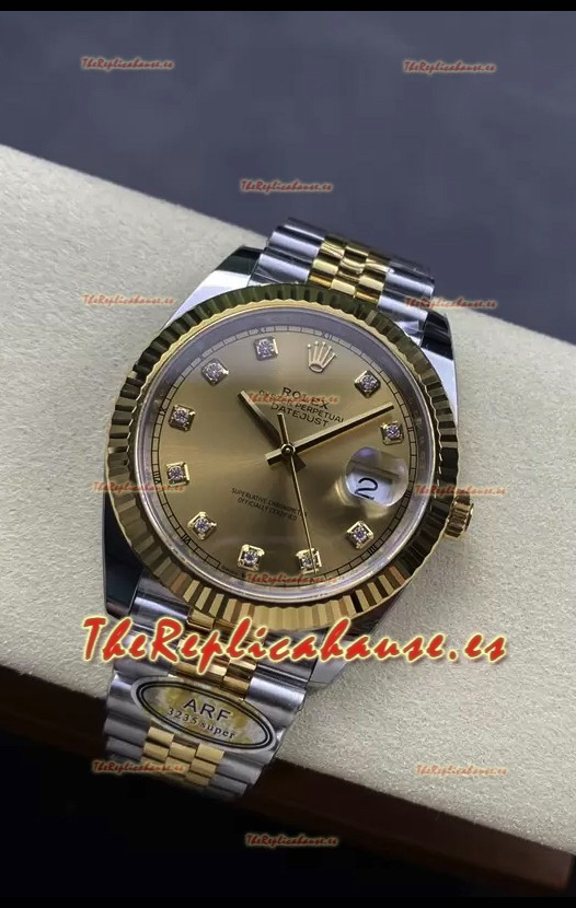 Rolex Datejust M126333 41MM ETA3235 72 Horas Energía Dial Dorado Diamantes Réplica Espejo 1:1 Oro Amarillo Acero 904L