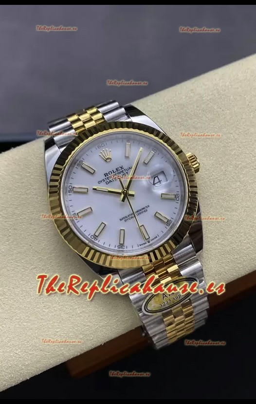 Rolex Datejust M126333 41MM ETA3235 72 Horas Energía Dial Blanco Jubilee Réplica Espejo 1:1 Oro Amarillo Acero 904L
