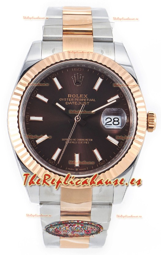 Rolex Datejust M126333 41MM ETA3235 72 Horas Energía Dial Marrón Oyster Réplica Espejo 1:1 Oro Rosado Acero 904L