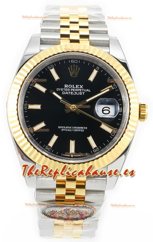Rolex Datejust M126333 41MM ETA3235 72 Horas Energía Dial Negro Jubilee Réplica Espejo 1:1 Oro Amarillo Acero 904L