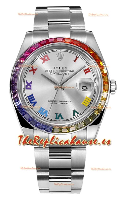 Rolex Datejust 41MM Reloj Réplica Suiza - Acero 904L Bisel en Arcoiris