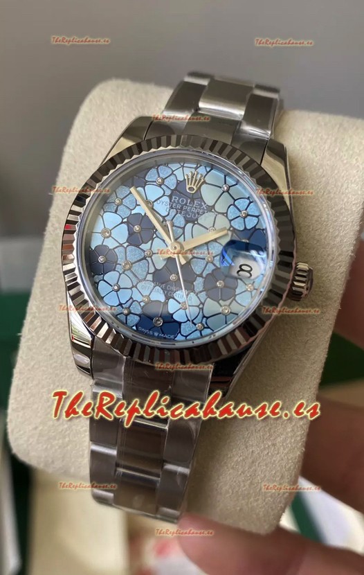 Rolex Datejust Ladies 31MM Movimiento Cal.3135 Réplica Suiza Motivo Azul Correa Oyster en Caja Acero 904L