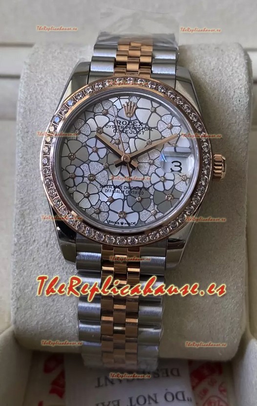 Rolex Datejust M278381RBR 31MM Réplica Suiza Oro Rosado Dos Tonos - Dial Motivo Floral Calidad Espejo 1:1