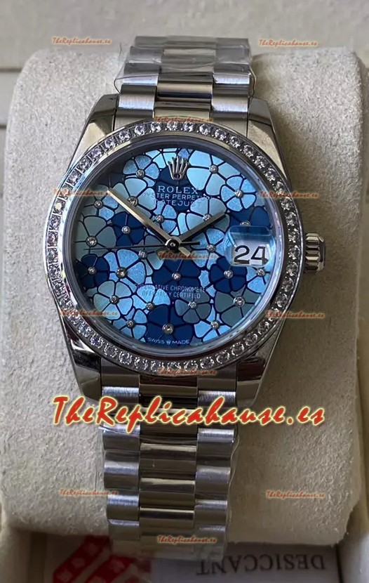 Rolex Datejust Ladies 31MM Movimiento Cal.3135 Réplica Suiza Dial Motivo Bisel Diamante Caja Acero 904L