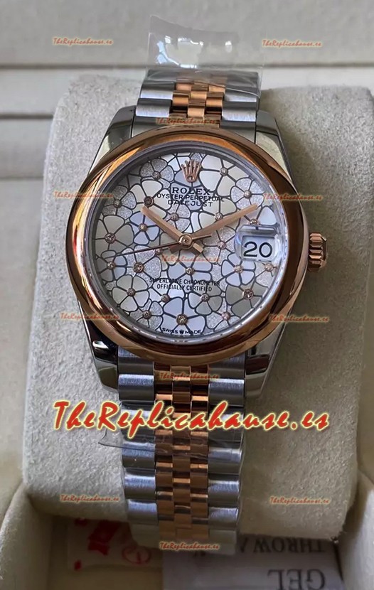 Rolex Datejust M278381RBR 31MM Réplica Suiza Oro Rosado Dos Tonos - Dial Motivo Floral Calidad Espejo 1:1