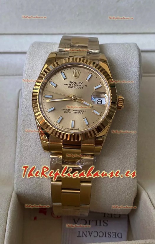 Rolex Datejust 278278 31MM Réplica Suiza en Acero 904L Caja Oro Amarillo con Marcadores Stick Calidad Espejo 1:1 