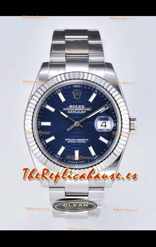 Rolex Datejust Movimiento Cal.3235 Réplica Espejo 1:1 Acero 904L 41MM - Dial Azul con Motivo Estriado