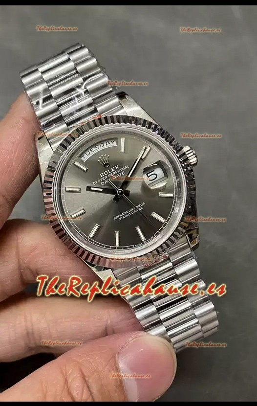 Rolex Day Date Presidencial Reloj Caja Acero Inoxidable Dial Gris 40MM - Calidad Espejo 1:1
