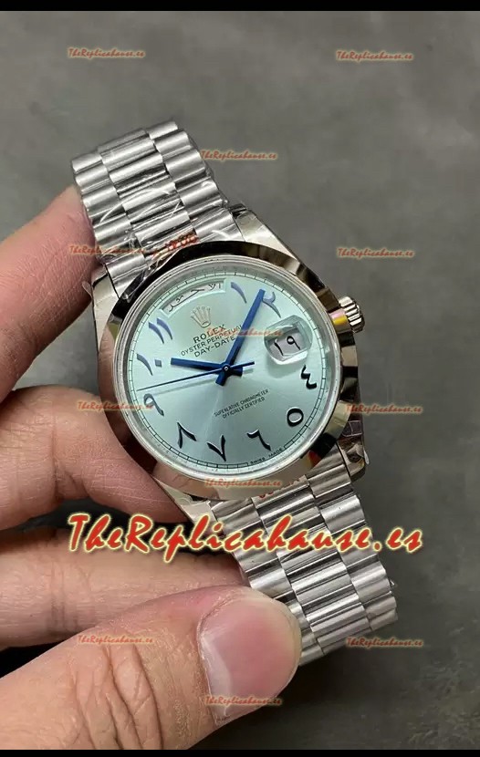 Rolex Day Date Presidencial Reloj Acero Inoxidable Dial Árabe ICE Azul 40MM - Calidad Espejo 1:1