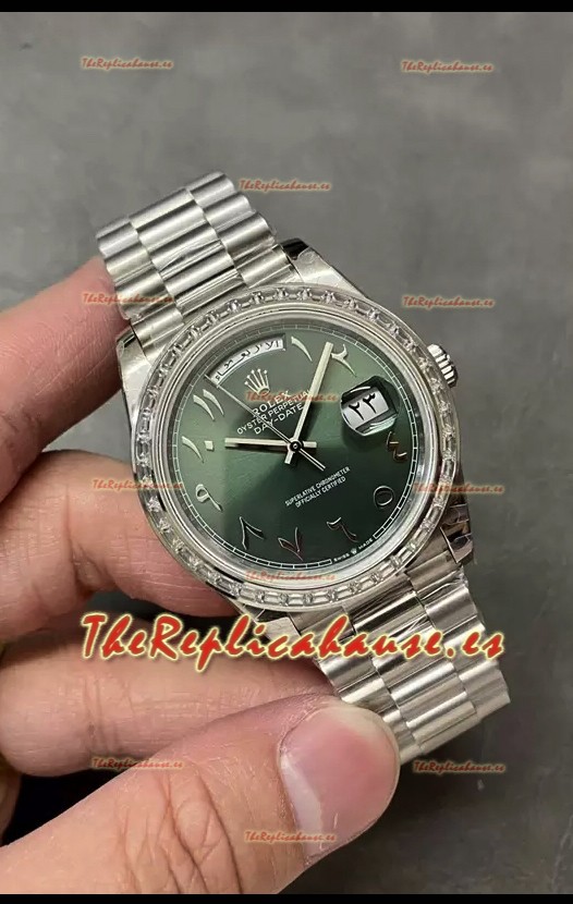Rolex Day Date Presidencial Reloj Acero Inoxidable Dial Árabe Verde Oliva 40MM - Calidad Espejo 1:1
