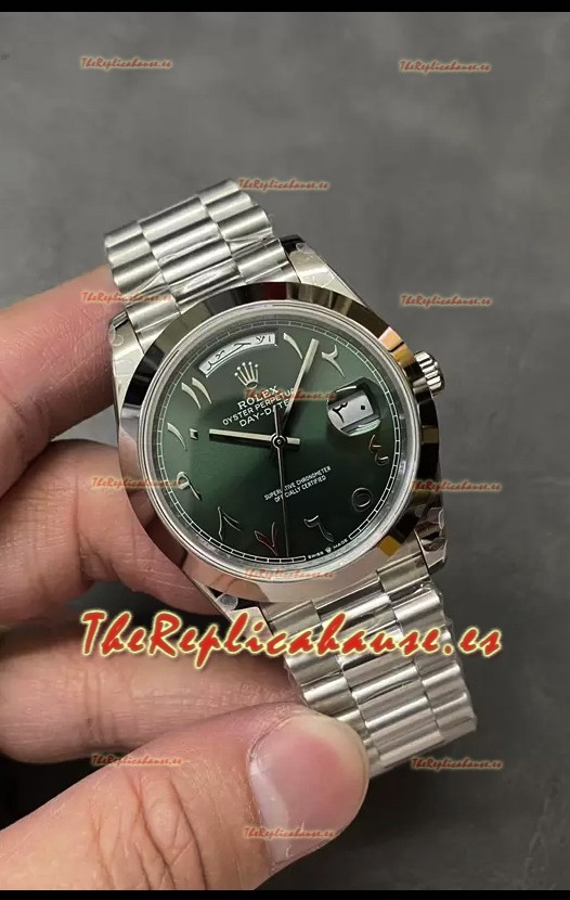 Rolex Day Date Presidencial Reloj Acero Inoxidable Dial Árabe Verde Oliva 40MM - Calidad Espejo 1:1