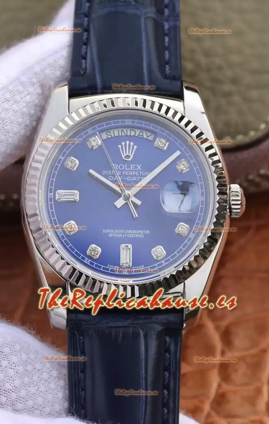 Rolex Day Date Reloj Acero 904L Dial Azul 36MM - Calidad Espejo 1:1