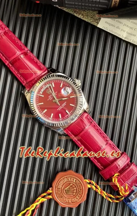 Rolex Day Date Reloj Acero 904L Dial Rojo 36MM - Calidad Espejo 1:1