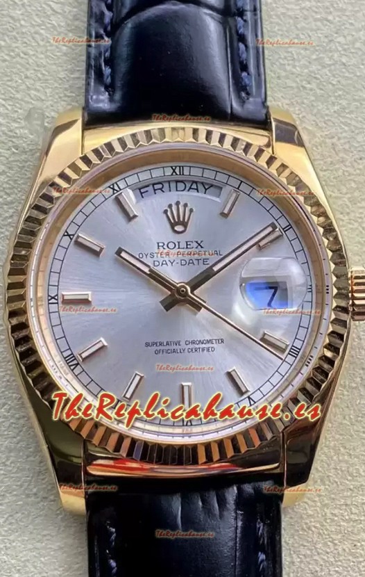 Rolex Day Date Reloj Caja Oro Amarillo Dial Acero 36MM - Calidad Espejo 1:1