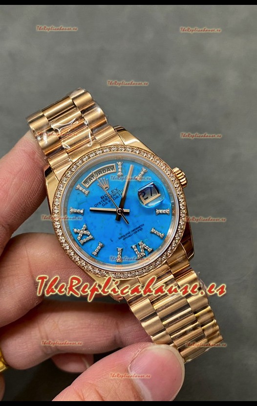 Rolex Day Date Turquoise Set Reloj Oro Amarillo 18K 36MM - Reloj Réplica Espejo 1:1 