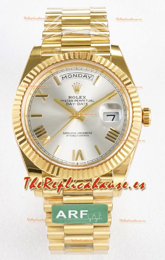 Rolex Day Date Super Clone Reloj Oro Amarillo 18K 40MM - Dial Acero 1:1 Calidad Espejo