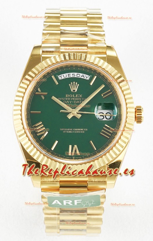 Rolex Day Date Super Clone Reloj Oro Amarillo 18K 40MM - Dial Verde 1:1 Calidad Espejo