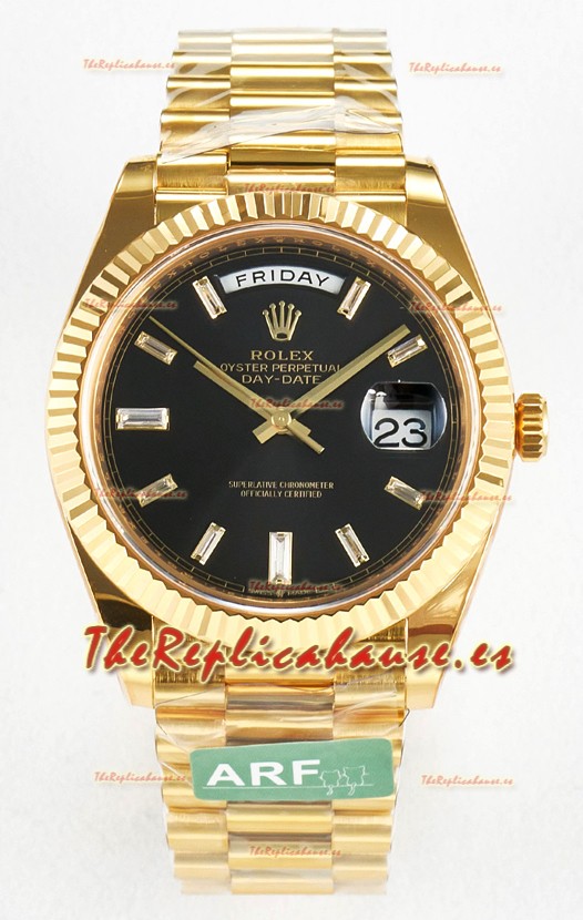 Rolex Day Date Super Clone Reloj Oro Amarillo 18K 40MM - Dial Negro 1:1 Calidad Espejo
