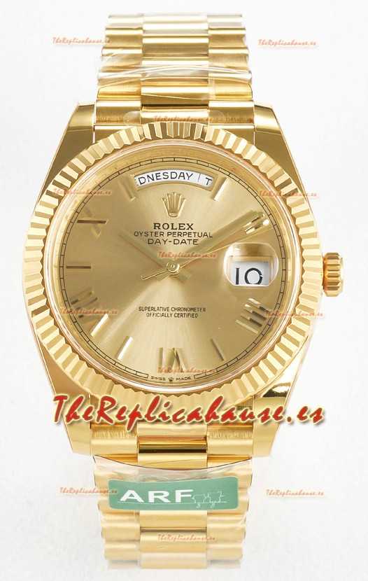 Rolex Day Date Super Clone Reloj Oro Amarillo 18K 40MM - Dial Oro 1:1 Calidad Espejo