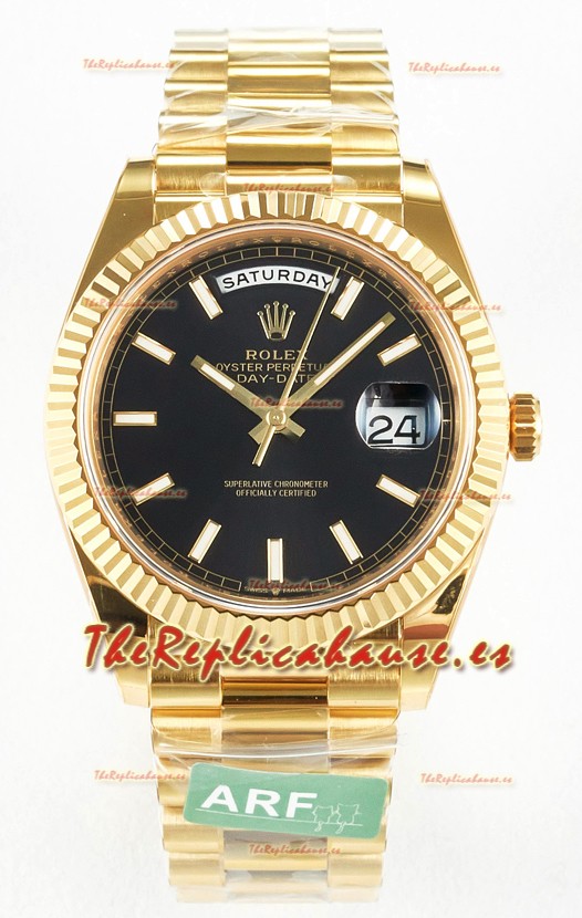 Rolex Day Date Super Clone Reloj Oro Amarillo 18K 40MM - Dial Negro 1:1 Calidad Espejo