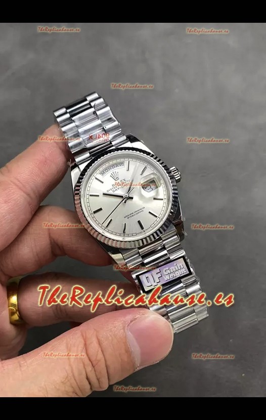 Rolex Day Date Super Clone Acero Inoxidable Dial Plateado Reloj Numerales Acero 36MM - 1:1 Calidad Espejo