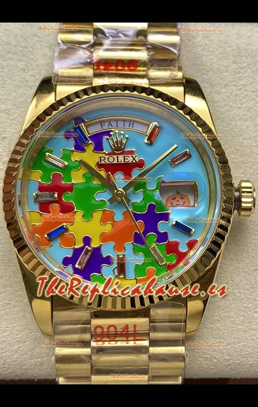 Rolex Day Date Emoji Jig-Saw Puzzle Oro Amarillo Casing Reloj Réplica Suizo 