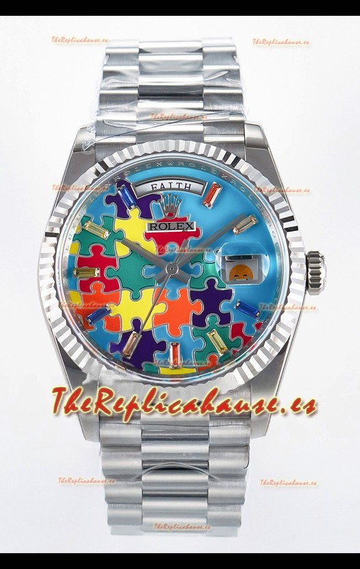 Rolex Day Date Emoji Jig-Saw Puzzle Caja Acero Inoxidable Reloj Réplica Suizo 