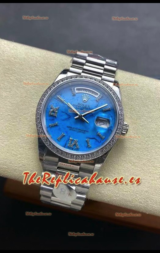 Rolex Day Date Turquoise Set Reloj Acero Inoxidable 18K 36MM - Reloj Réplica Espejo 1:1 