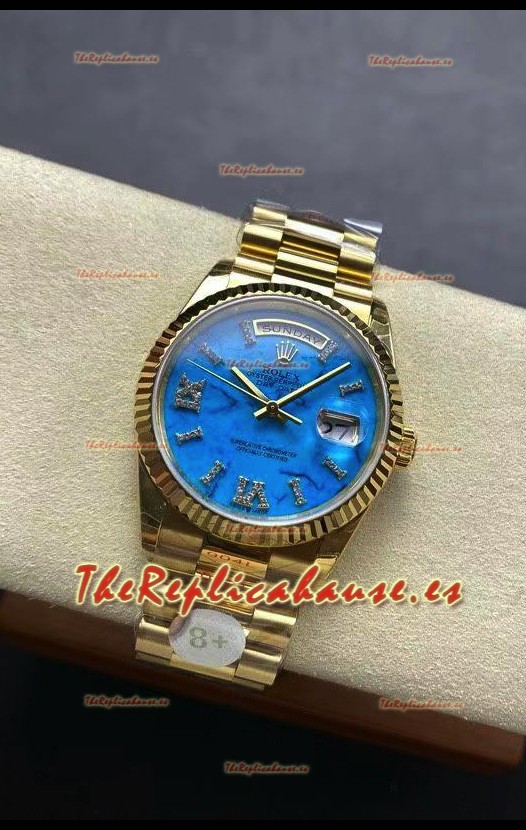 Rolex Day Date Turquoise Set Reloj Oro Amarillo 18K 36MM - Reloj Réplica Espejo 1:1 